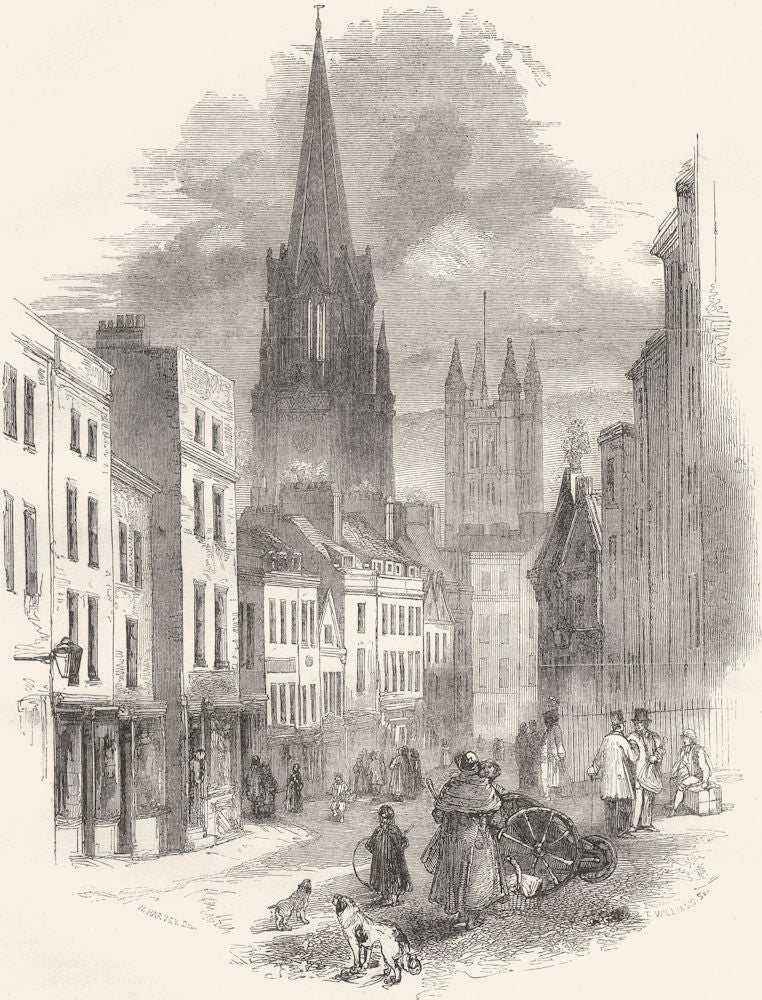 SOMERSET. Bath. Broad Street and St Michael's Church 1850 old antique print